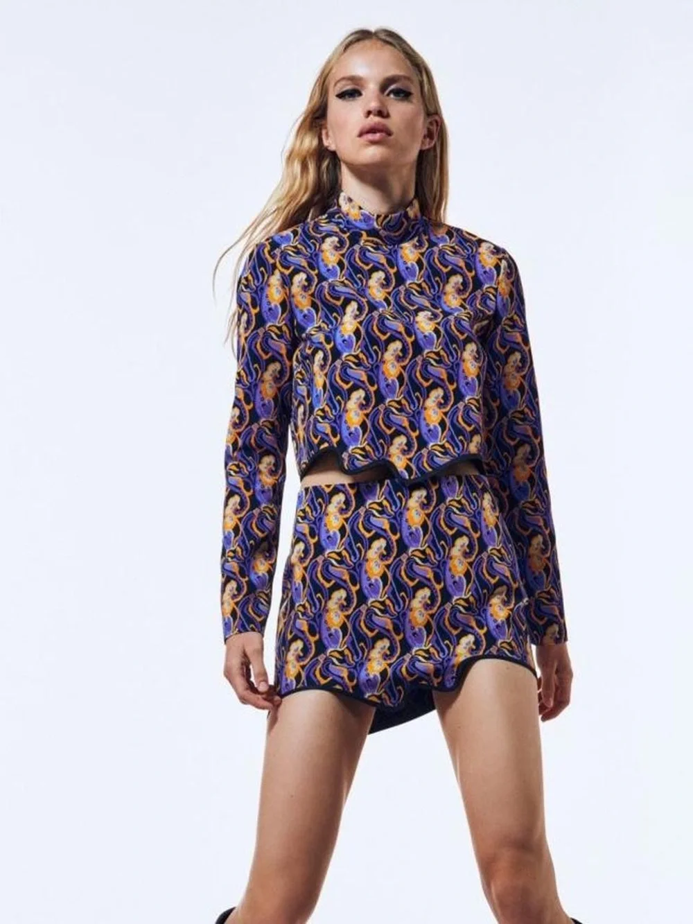 Zara Purple and Gold Asymmetrical Mini Skirt